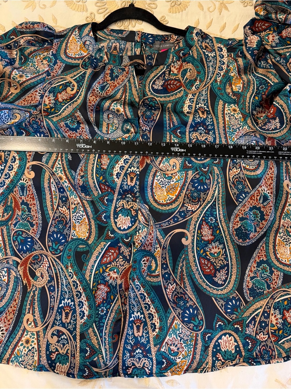 Women's Vince Camuto Teal Paisley Blouse - Long Sleeve - Picture 5 of 7